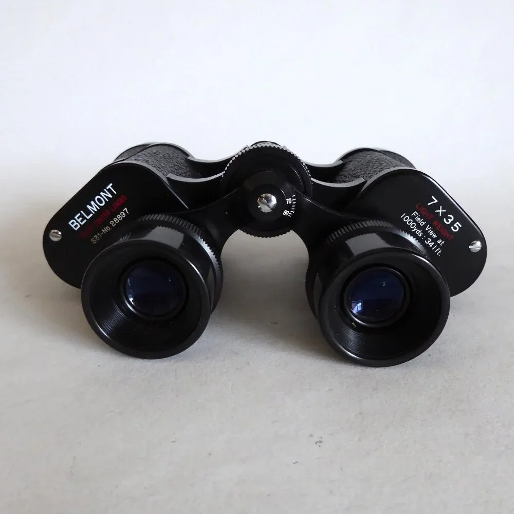 VINTAGE 7 x 35 BELMONT LIGHTWEIGHT FIELD VIEW BINOCULARS IN BLACK CASE
